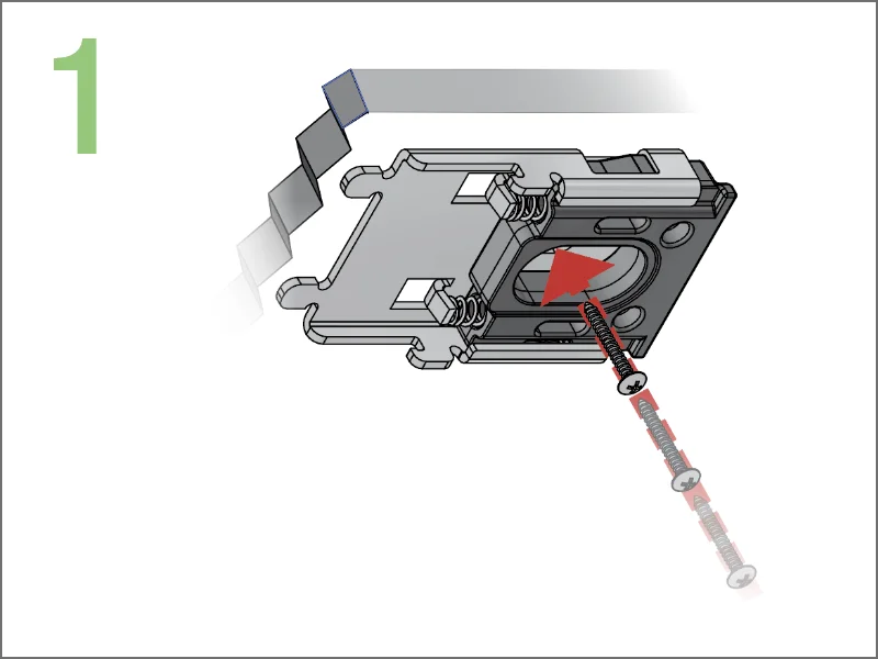 Install spring-loaded brackets with one screw each.