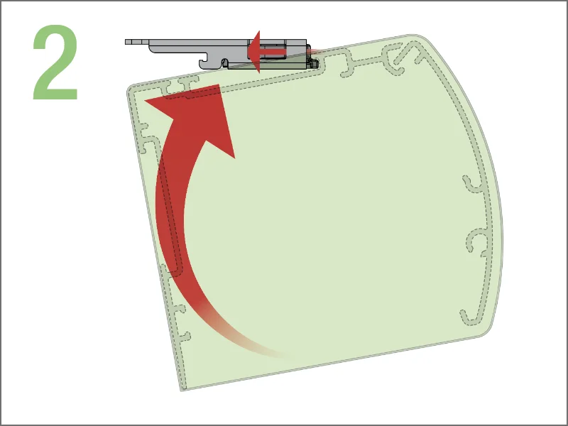 Insert bracket tabs into channel on the cassette, press in to compress the springs, and rotate cassette into position.